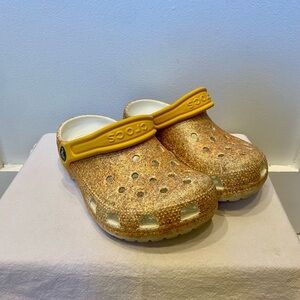 CROCS Kids Gold Glitter Clogs - Yellow, Gold, Rainbow - Size 1